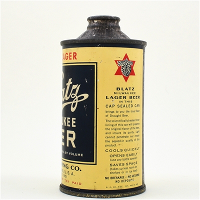 Blatz Milwaukee Beer Flat Bottom Cone Top 153-6