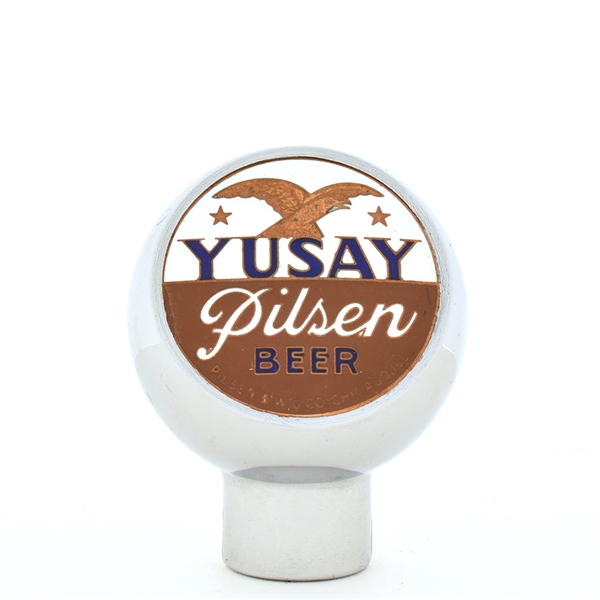 Yusay Pilsen Beer 1940s Enameled Chrome Ball Tap Knob
