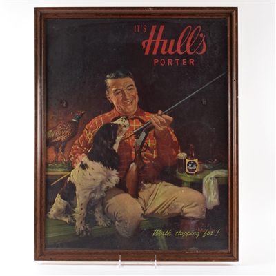 Hulls Porter 1930s Cardboard Sign HUNTER AND DOG