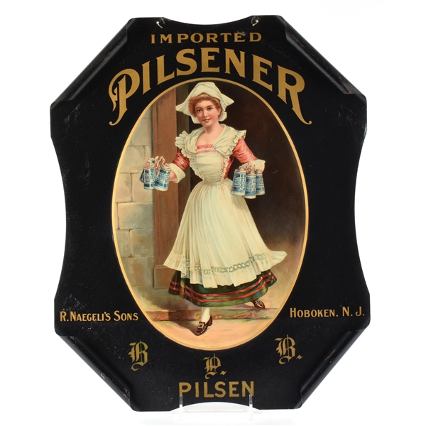 Naegelis Sons Pilsener Pilsen Pre-Prohibition Curled Corner Tin Sign WOW