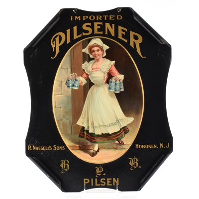 Naegelis Sons Pilsener Pilsen Pre-Prohibition Curled Corner Tin Sign WOW