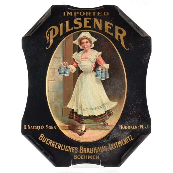 Naegelis Sons Pilsener Pilsen Pre-Prohibition Curled Corner Tin Sign
