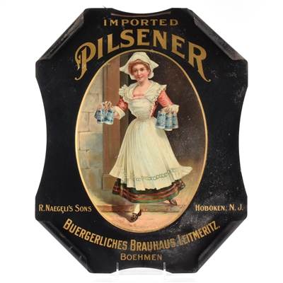 Naegelis Sons Pilsener Pilsen Pre-Prohibition Curled Corner Tin Sign