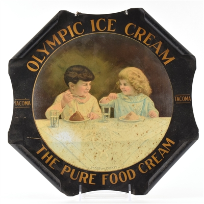 Olympic Ice Cream 1920s Curled Corner Tin Sign