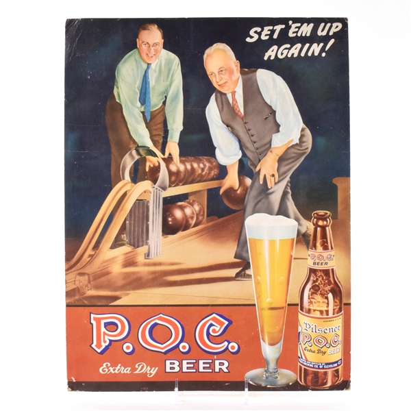 POC Beer 1950s Cardboard Sign BOWLING MEN