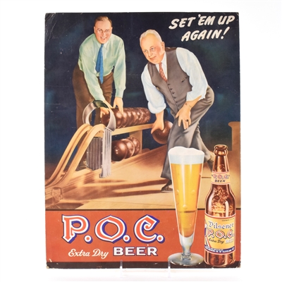 POC Beer 1950s Cardboard Sign BOWLING MEN