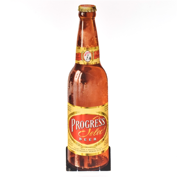 Progress Select Beer 1940s Die Cut Cardboard Sign