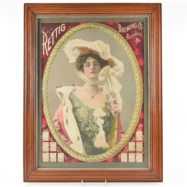 Rettig Brewing Co Pre-Prohibition 1907 Litho on Faux Canvas Calendar