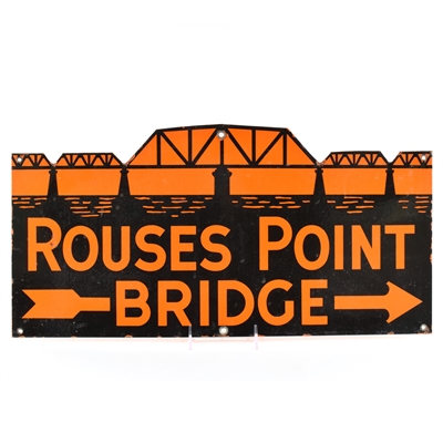 Rouses Point Bridge 1930s Porcelain Enamel Road Sign