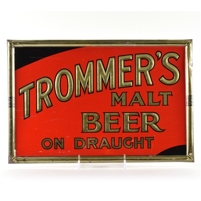 Trommers Malt Beer On Draught 1930s Embossed Tin-Over-Cardboard Sign