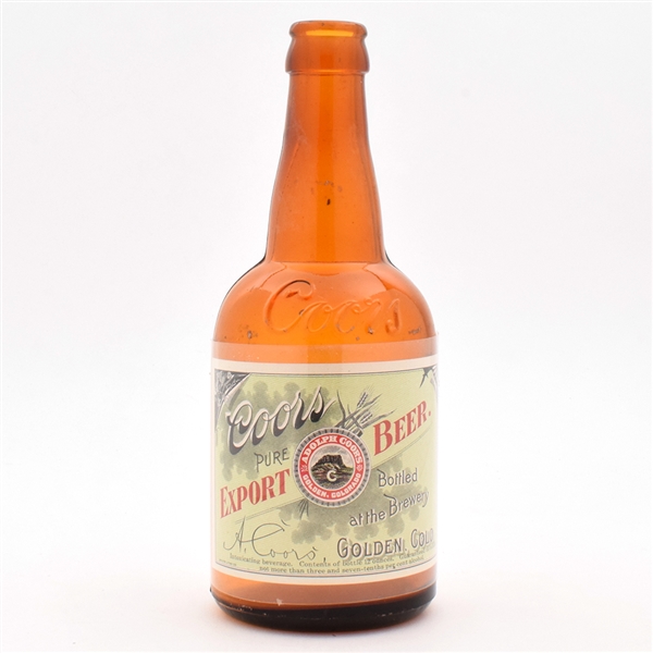 Coors Export Beer Pre-Prohibition Embossed Bottle With Label
