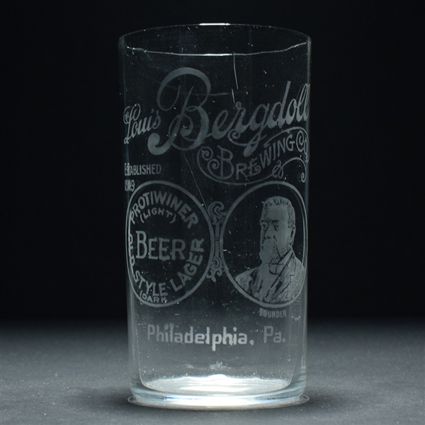 Louis Bergdoll Brewing Pre-Prohibition Faceted Etched Glass