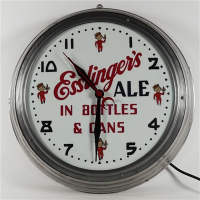Esslingers Ale In Bottles And Cans Gillco Milk Glass Clock