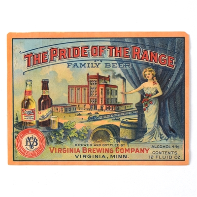 Pride of the Range Family Beer Pre-Proh Label VIRGINIA BREWING RARE