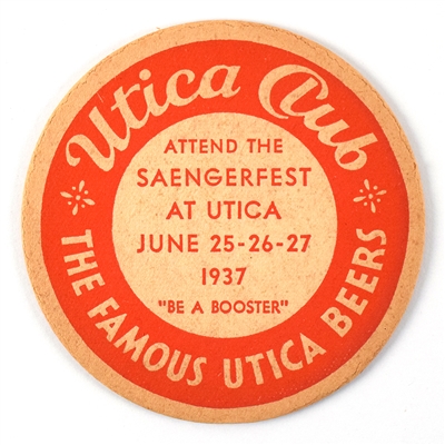 Utica Club Beers 1930s Saengerfest Coaster SCARCE